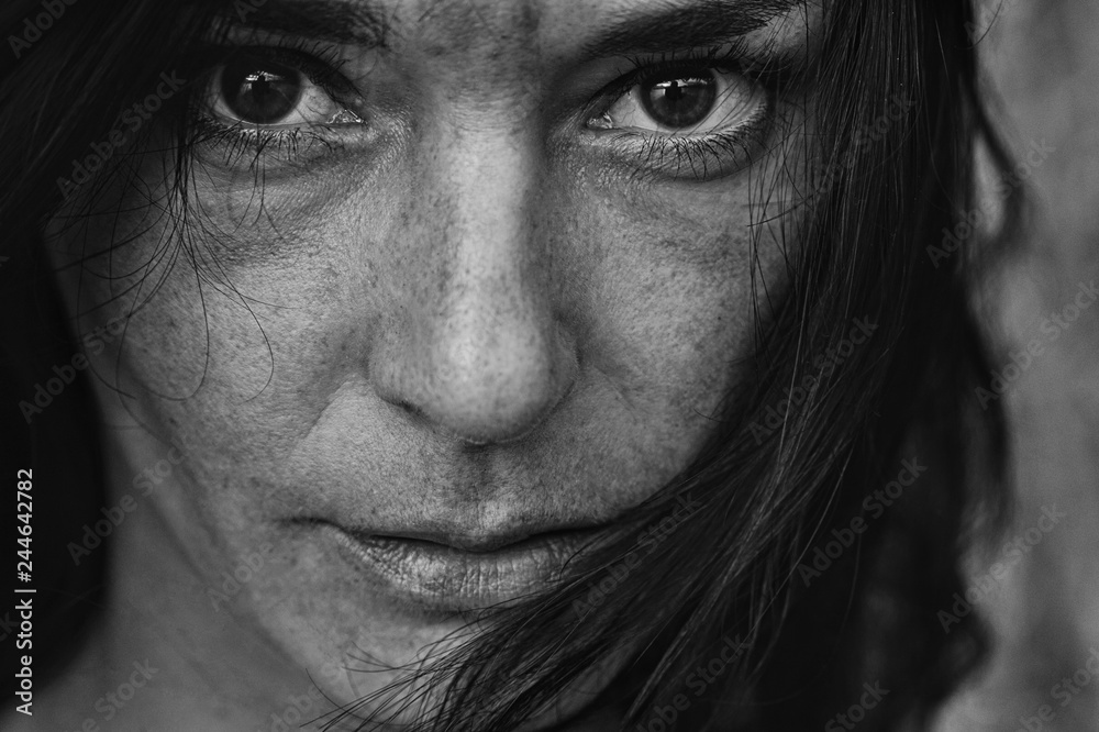 Obraz premium Pretty young woman. Natural beauty. Black and white portrait