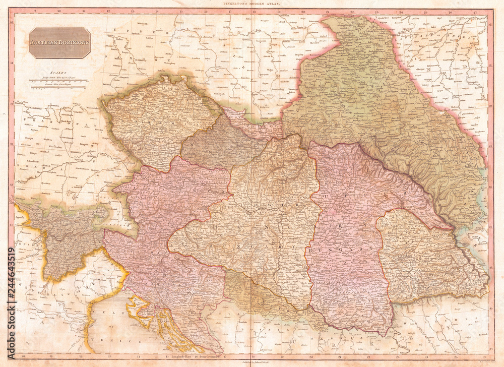 Obraz premium 1818, Pinkerton Map of the Austrian Empire, John Pinkerton, 1758 – 1826, Scottish antiquarian, cartographer, UK
