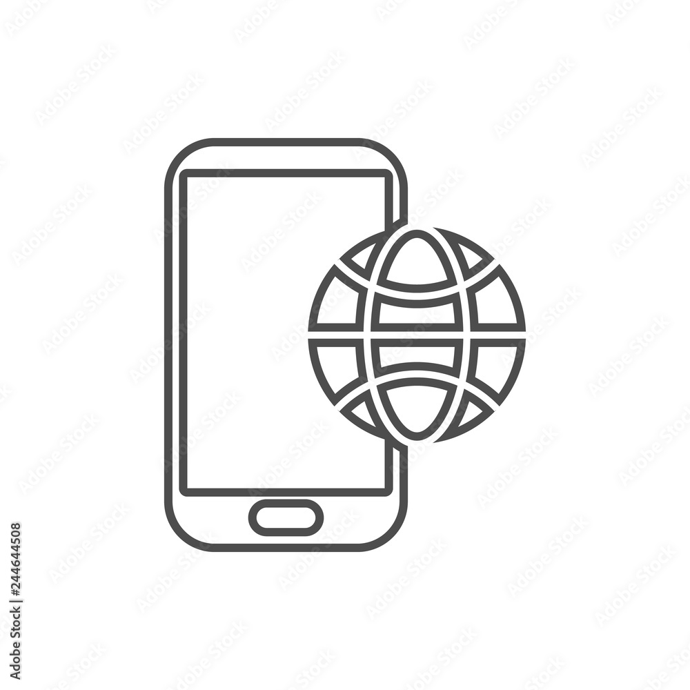 mobile telophone with globe icon. Element of cyber security for mobile concept and web apps icon. Thin line icon for website design and development, app development mobile telophone with globe icon. Element of cyber security for mobile concept and web apps icon. Thin line icon for website design and development, app development