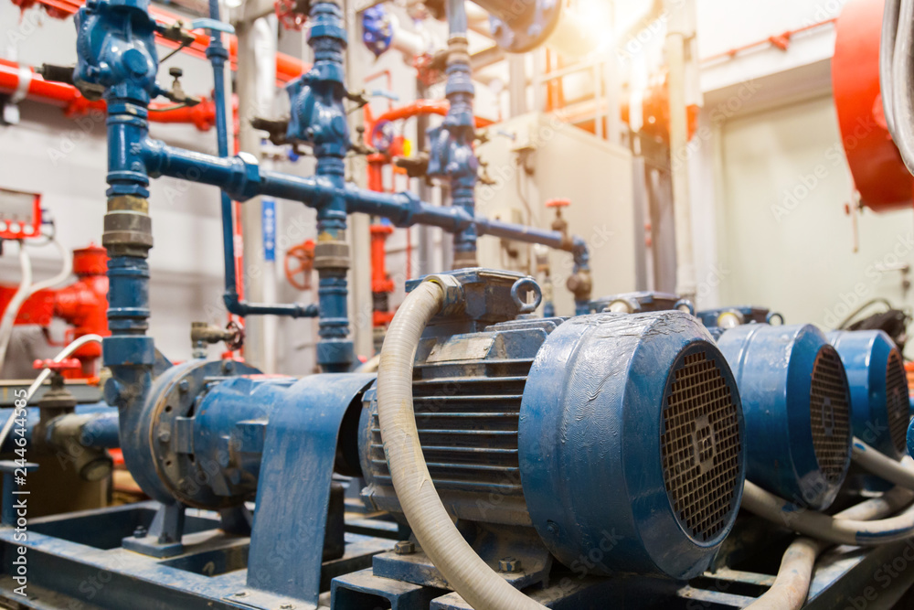 Obraz premium industrial water pump and water pipes.