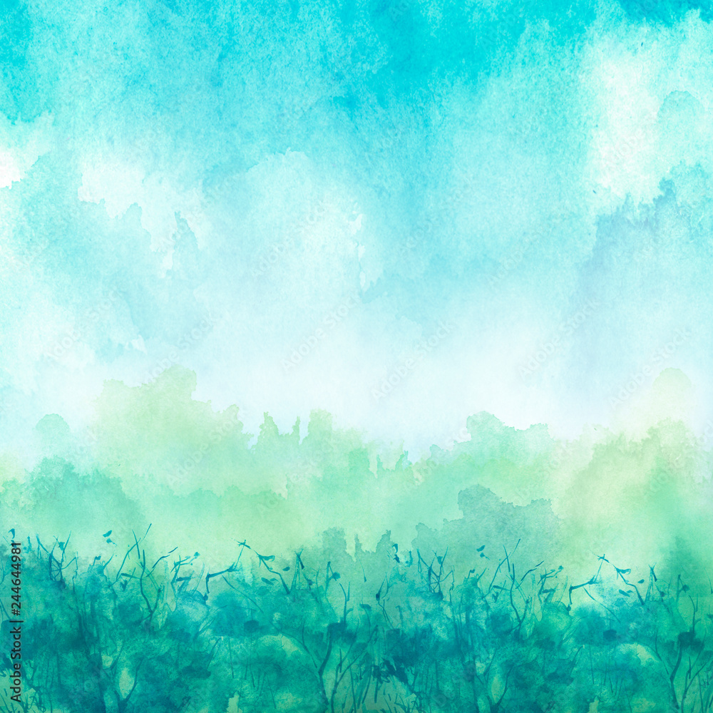 Watercolor blue, green background, blot, blob, splash of blue, green ...