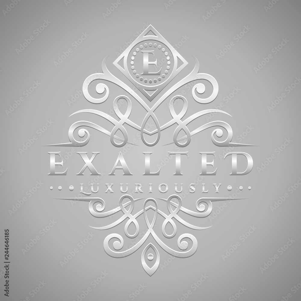 Letter E Logo - Classic & Luxurious Silver Embossed Style Logo