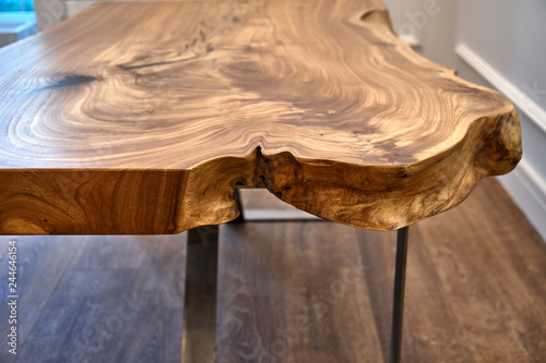 Live edge coffee table. Details furniture. Woodworking and carpentry production.
