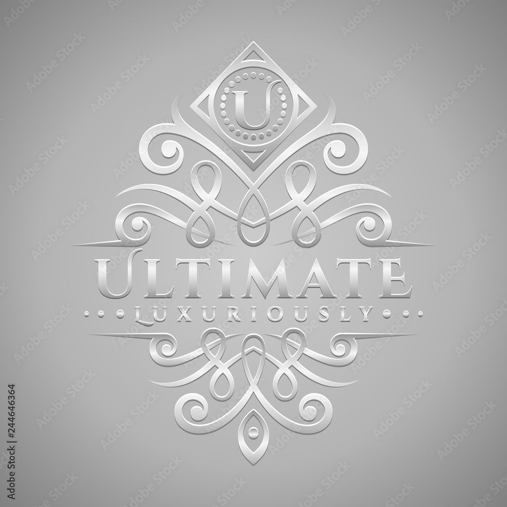 Letter U Logo - Classic & Luxurious Silver Embossed Style Logo