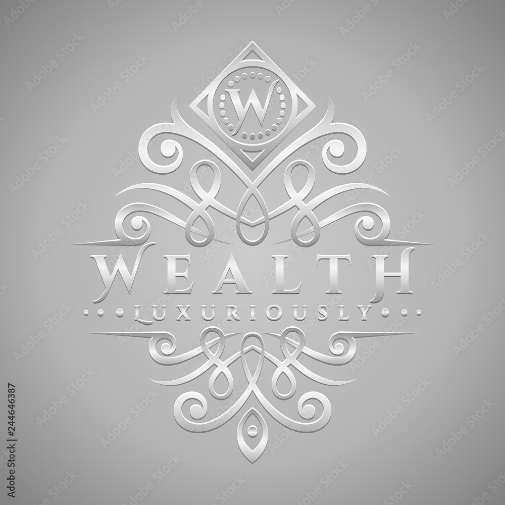 Letter W Logo - Classic & Luxurious Silver Embossed Style Logo