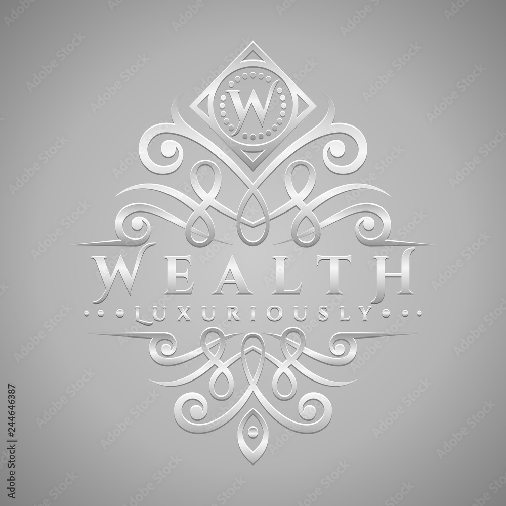 Fototapeta premium Letter W Logo - Classic & Luxurious Silver Embossed Style Logo
