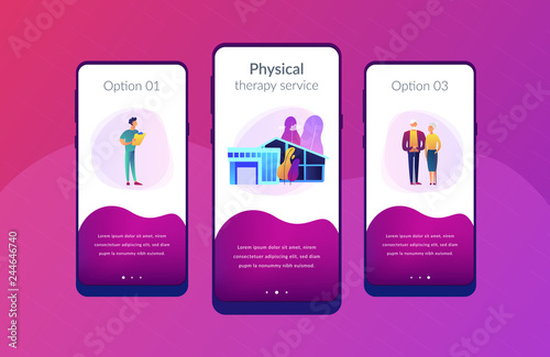Skilled nurse and elderly people getting around-the-clock nursing care. Nursing home, nursing residential care, physical therapy service concept. Mobile UI UX GUI template, app interface wireframe