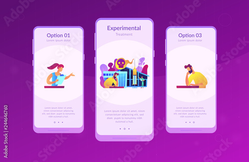 Patient getting medical treatment for dependency on psychoactive substances. Drug rehab center, experimental treatment, drug rehabilitation concept. Mobile UI UX GUI template, app interface wireframe