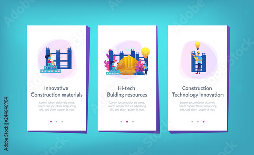 Building engineers using smart materials. Innovative construction materials, construction technology innovation, hi-tech bulding resources concept. Mobile UI UX GUI template, app interface wireframe