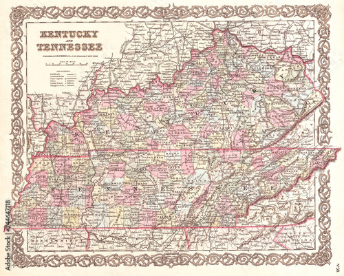 1855  Colton Map of Kentucky and Tennessee