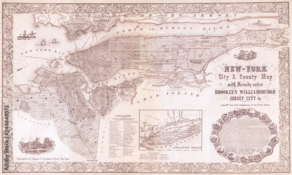 1855, Magnus Map of New York City and Brooklyn