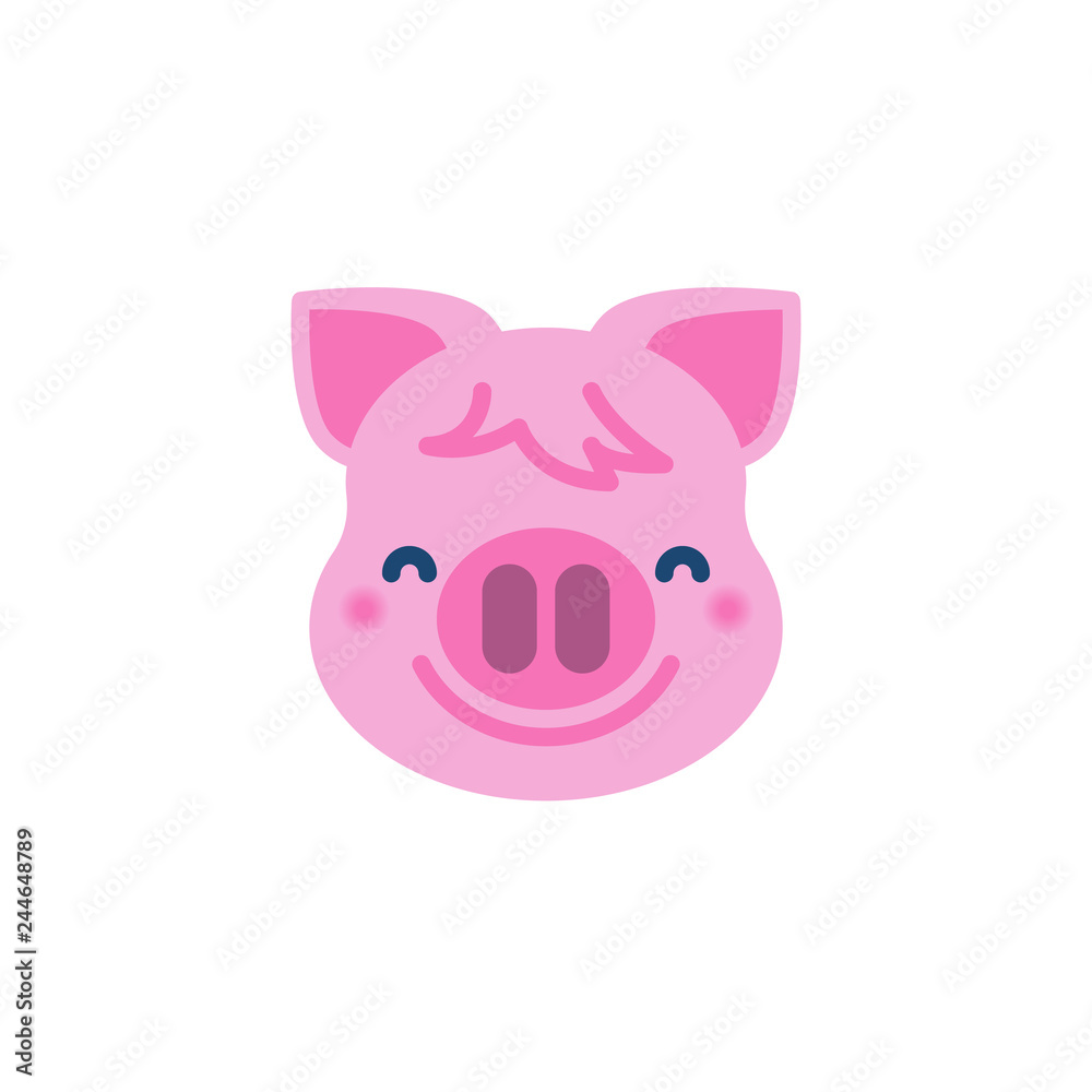 Smiling Piggy face with smiling eyes emoji flat icon, vector sign, colorful pictogram isolated on white. Pink pig head, new year symbol, logo illustration. Flat style design