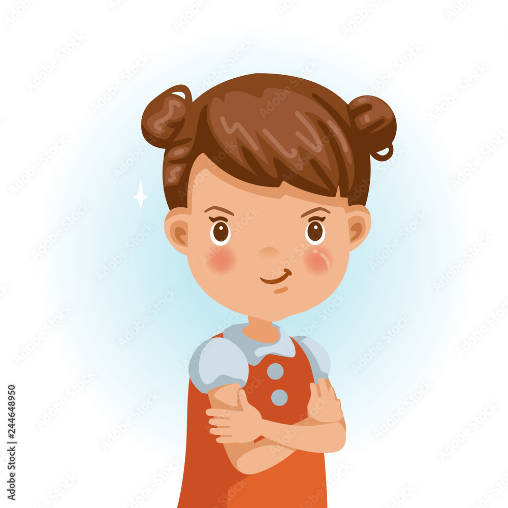 Little girl arms folded little girl portrait of posing arms folded. child  with arms crossed, Smile confidently. wearing red dress. Stock Vector |  Adobe Stock