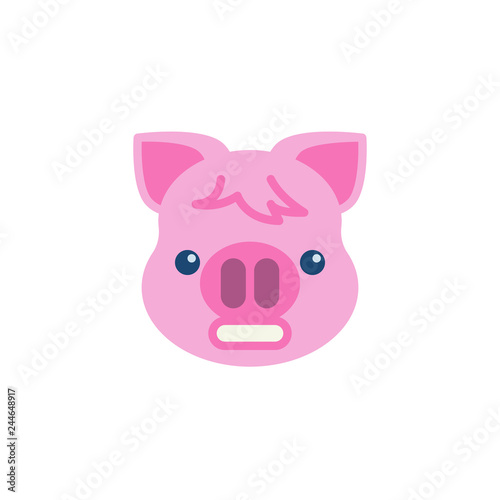 Grimacing piggy face emoji flat icon, vector sign, colorful pictogram isolated on white. Pink pig head emoticon, new year symbol, logo illustration. Flat style design