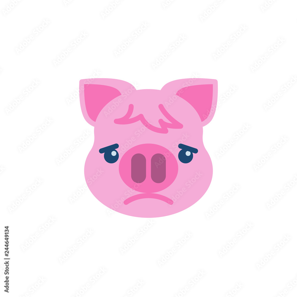 Slightly Frowning Piggy Face Emoji flat icon, vector sign, colorful pictogram isolated on white. Pink pig head emoticon, new year symbol, logo illustration. Flat style design Slightly Frowning Piggy Face Emoji flat icon, vector sign, colorful pictogram isolated on white. Pink pig head emoticon, new year symbol, logo illustration. Flat style design
