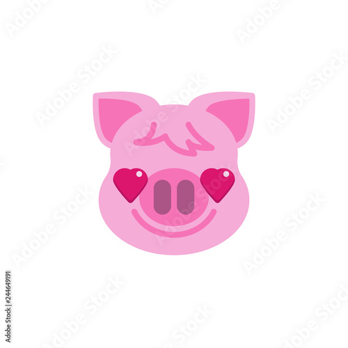Smiling Piggy Face With Heart Eyes Emoji flat icon  vector sign  colorful pictogram isolated on white. Pink pig head emoticon  new year symbol  logo illustration. Flat style design