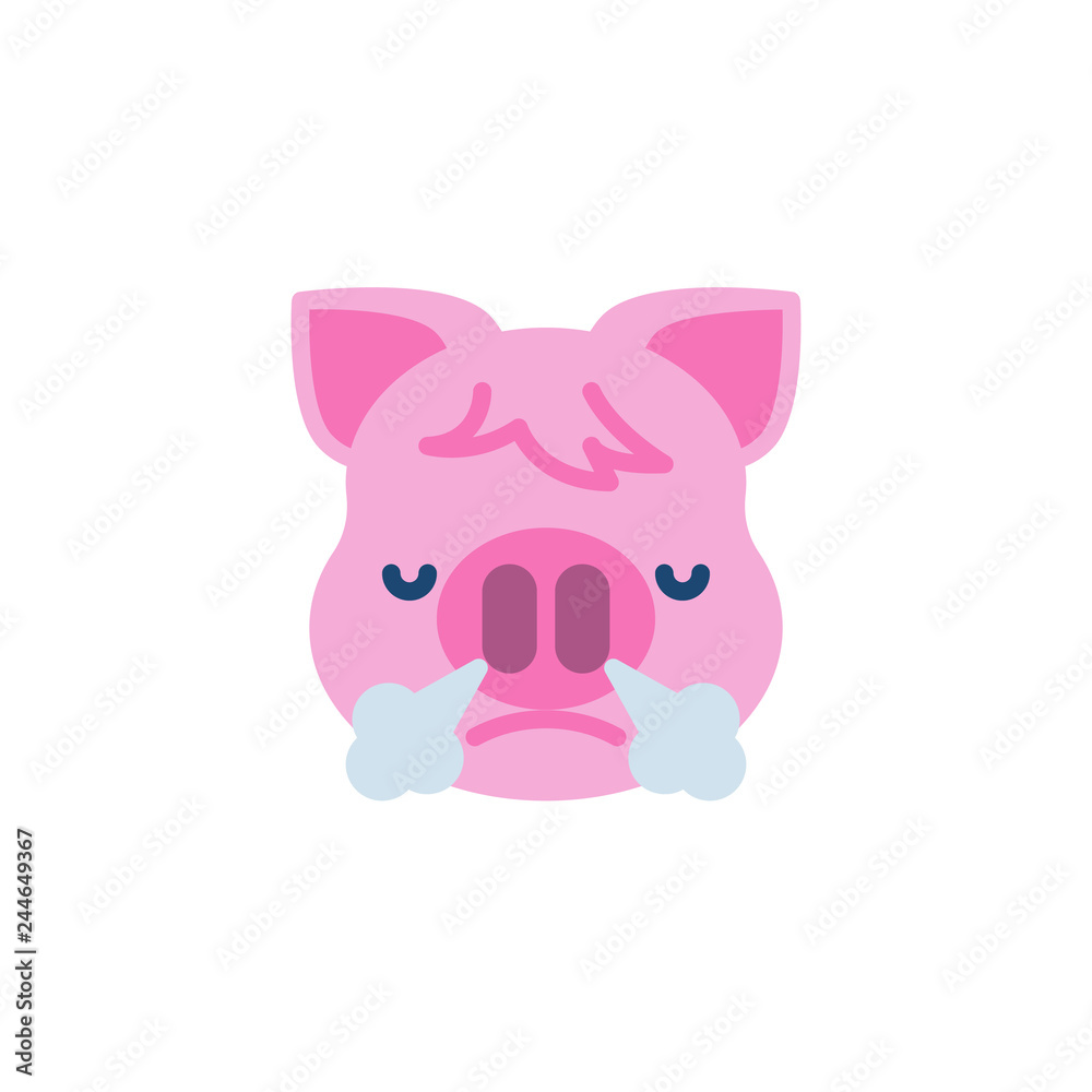 Piggy Face With Steam From Nose Emoji flat icon, vector sign, colorful pictogram isolated on white. Pink pig head emoticon, new year symbol, logo illustration. Flat style design Piggy Face With Steam From Nose Emoji flat icon, vector sign, colorful pictogram isolated on white. Pink pig head emoticon, new year symbol, logo illustration. Flat style design