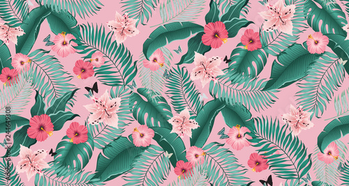  Vector illustration of a seamless tropical pattern in summer for Wedding, anniversary, birthday and party. Design for banner, poster, card, invitation and scrapbook 