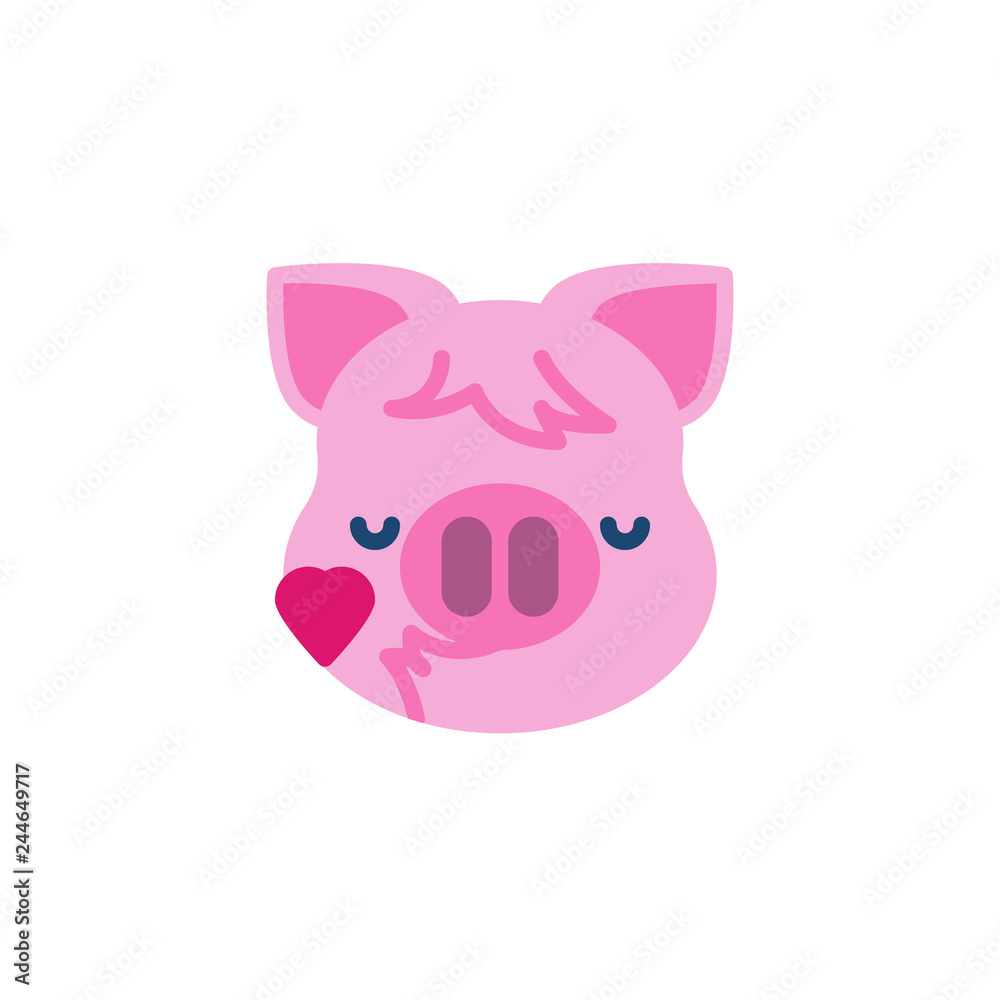 Piggy Face Blowing a Kiss Emoji flat icon, vector sign, colorful pictogram isolated on white. Pink pig head emoticon, new year symbol, logo illustration. Flat style design Piggy Face Blowing a Kiss Emoji flat icon, vector sign, colorful pictogram isolated on white. Pink pig head emoticon, new year symbol, logo illustration. Flat style design