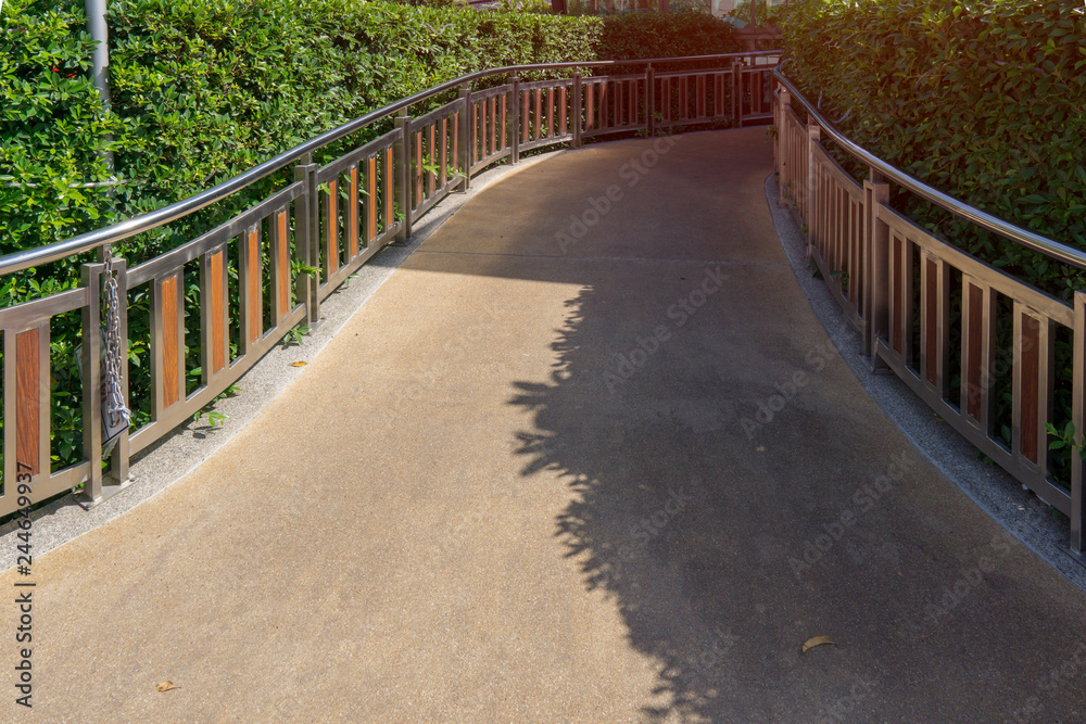 Walkway or pathway curve in park. with copy space for text.
