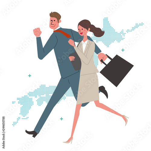  ビジネスマン　ビジネスウーマン　走る　イラスト