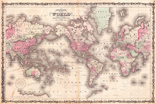 1862, Johnson Map of the World on Mercator Projection