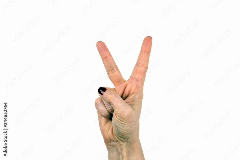 Close-up two finger on white, communication background