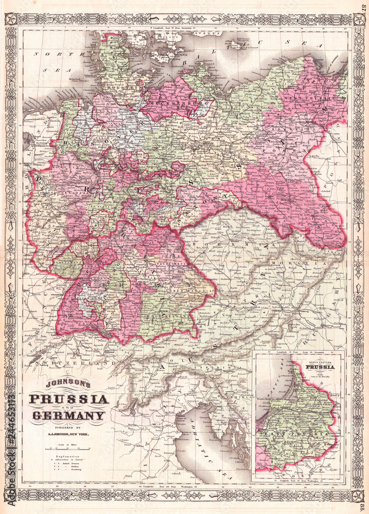 1866, Johnson Map of Prussia and Germany