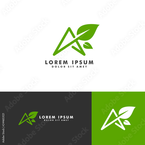 Organic leaf logo, letter A icon vector