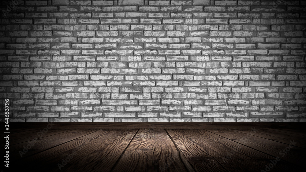 Old brick wall, concrete floor, empty stage