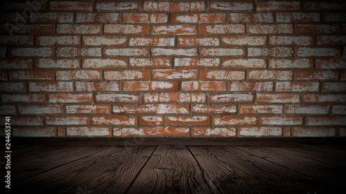 Old brick wall, concrete fl...