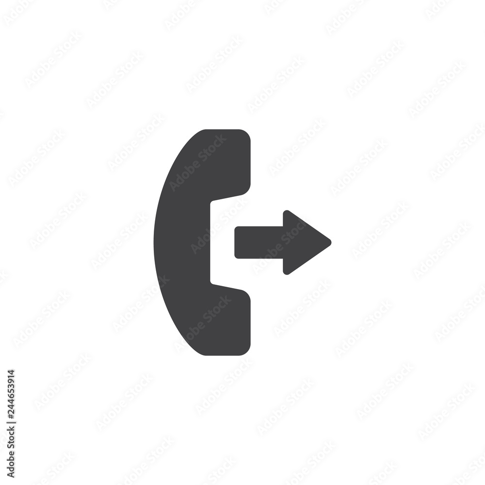 Outgoing phone call vector icon. filled flat sign for mobile concept and web design. Telephone handset and arrow out simple solid icon. Symbol, logo illustration. Pixel perfect vector graphics