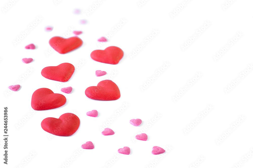 Falling Red Hearts isolated on white background. Abstract Valentine day greeting card. Love concept. Falling Red Hearts isolated on white background. Abstract Valentine day greeting card. Love concept.