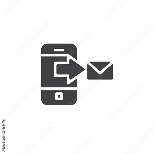 Mobile sms send vector icon. filled flat sign for mobile concept and web design. Smartphone with outgoing message simple solid icon. Symbol, logo illustration. Pixel perfect vector graphics