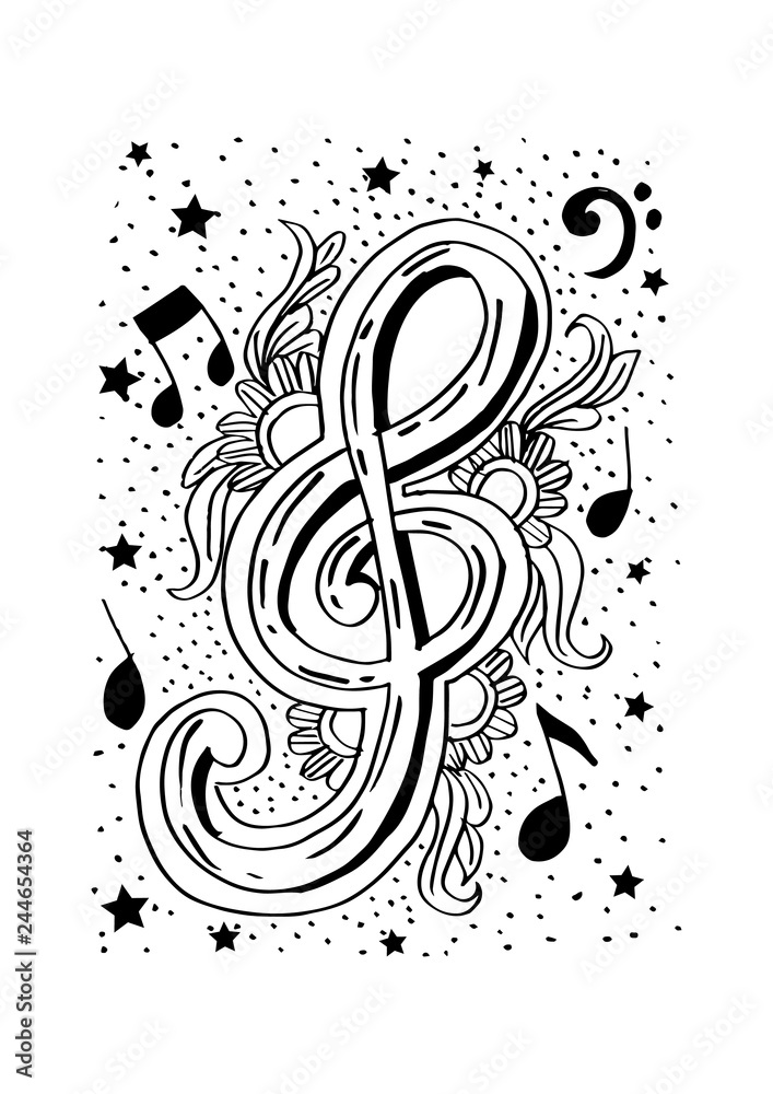 Fototapeta premium Musical background with a treble clef.