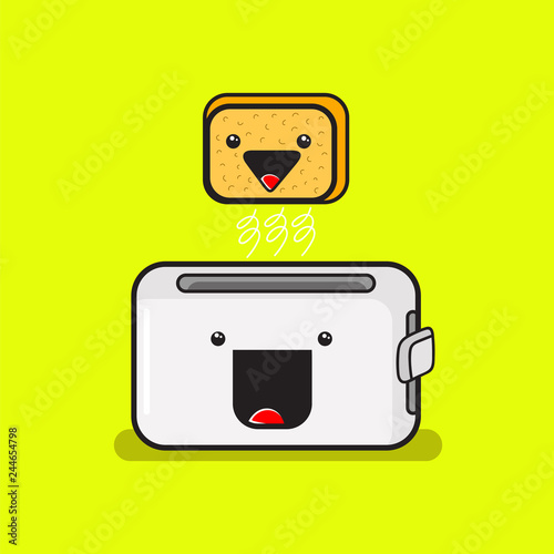 cute cartoon toaster and toasted bread kawaii character vector illustration