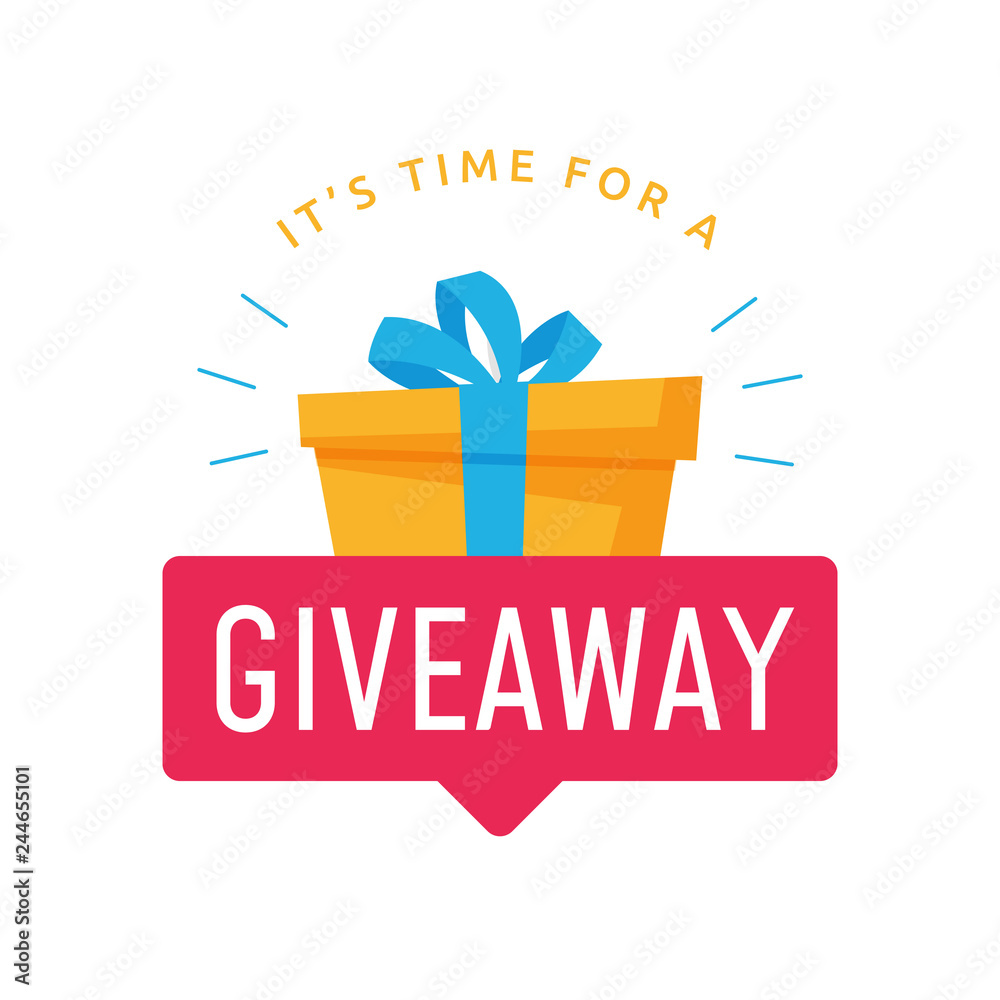 Giveaway logo template for social media post or website banner. Give away  text with red label and gift box background vector design Stock Vector |  Adobe Stock