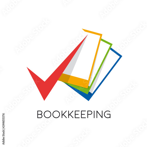 Sheets and accounting documents with the check. Vector logo bookkeeping concept