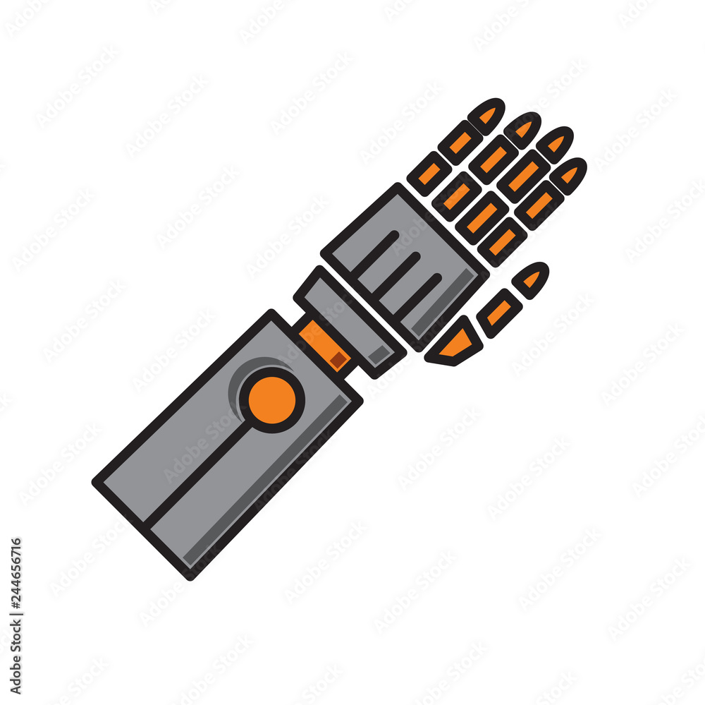 Droid arm prosthesis icon on white background for graphic and web design, Modern simple vector sign. Internet concept. Trendy symbol for website design web button or mobile app Droid arm prosthesis icon on white background for graphic and web design, Modern simple vector sign. Internet concept. Trendy symbol for website design web button or mobile app