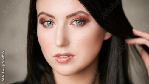 Beauty cosmetology face. Girl facial portrait. Hydra cream and injection. Dermatology female model. Young woman