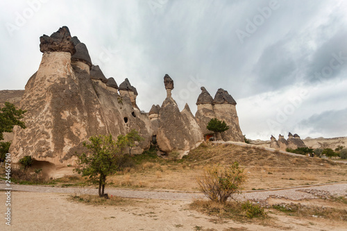 Pink Valley, Urgup, Nevsehir, Cappadocia with their natural pinnacles and rock churches