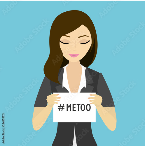 Beauty caucasian female holding paper list with text-Me too