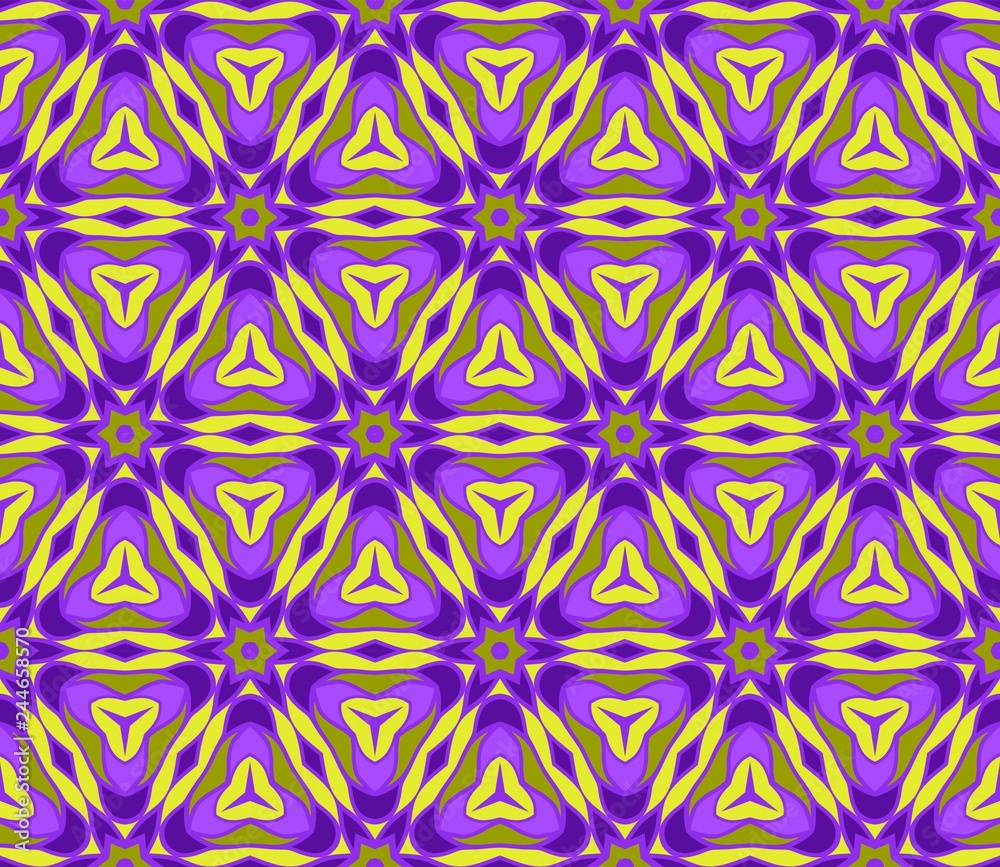 Seamless Pattern With Geometric Ornament. Vector Illustration. For Fabric, Textile, Print. Purple, yellow color