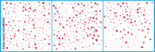 Red hearts confetti celebrations. Simple festive modern design. Holiday vector. Set 3 in 1