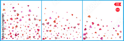 Red and pink hearts confetti celebrations. Simple festive modern design. Holiday vector. Set 3 in 1