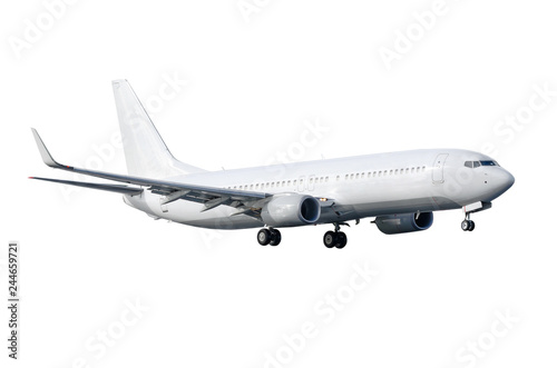 Passenger commercial airplane isolated on white background.