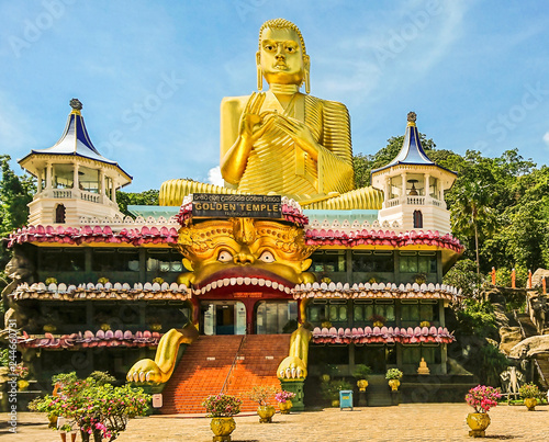 View of the Dambulla cave temple, also known as the Golden Temple. This is the best preserved cave temple complex, which is included in the UNESCO World Heritage List.