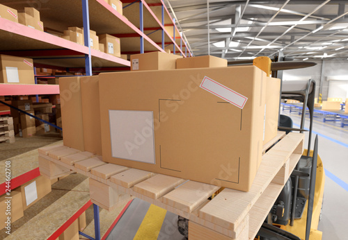 Cardbox mock up in a warehouse - 3d rendering