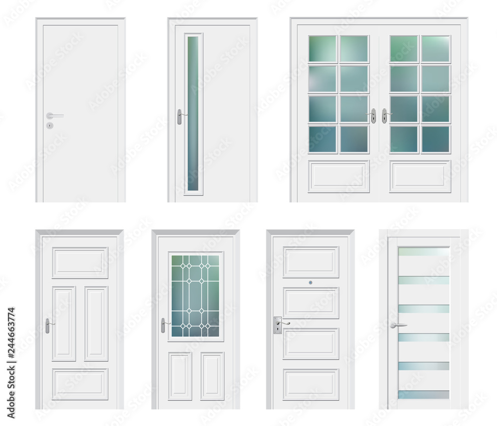 Set of different white door vector illustration Set of different white door vector illustration