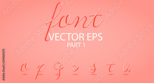 Hot Plastic 3D Typeset with Rounded Shapes. Font Set of Painted Letters. Liquid Color year coral. Glow Effect. Tube Alphabet. ABC for DJ Poster, Sale Banner, Signboard, Advertising.